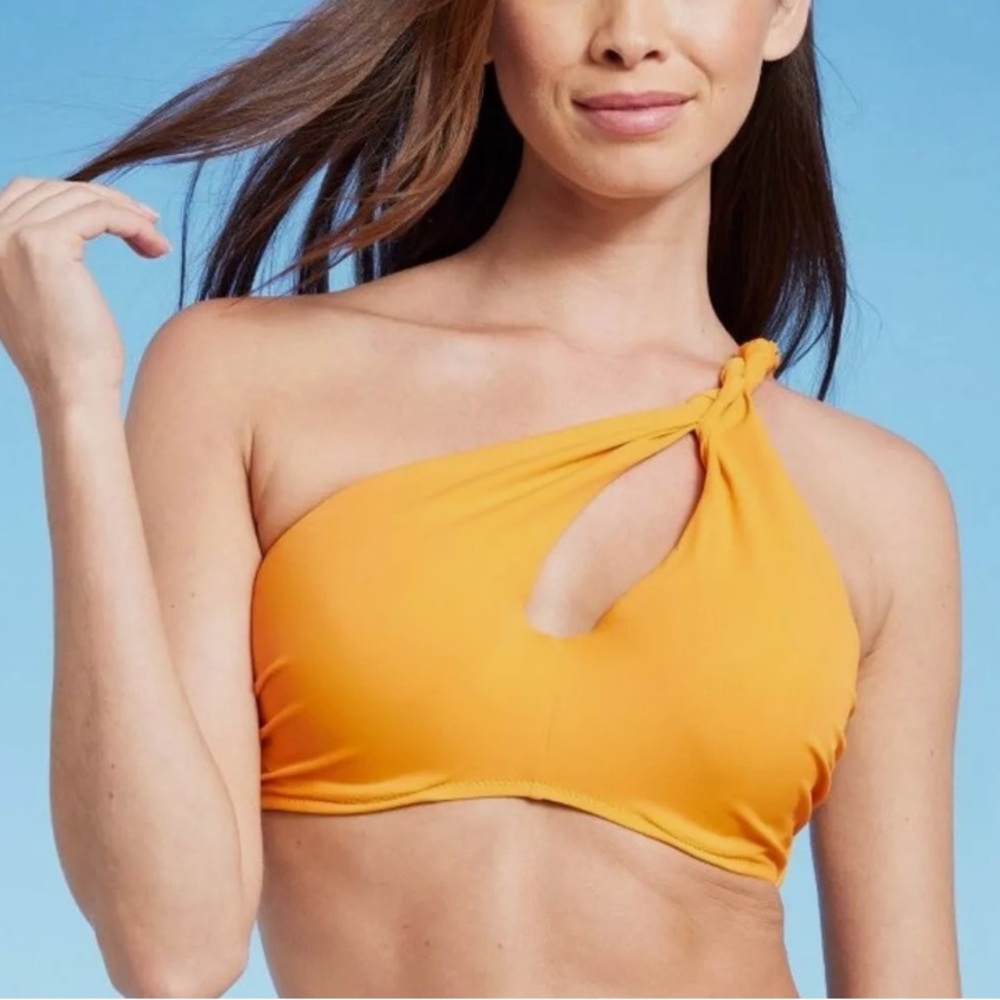 SHADE & SHORE One shoulder braid Yellow bikini top